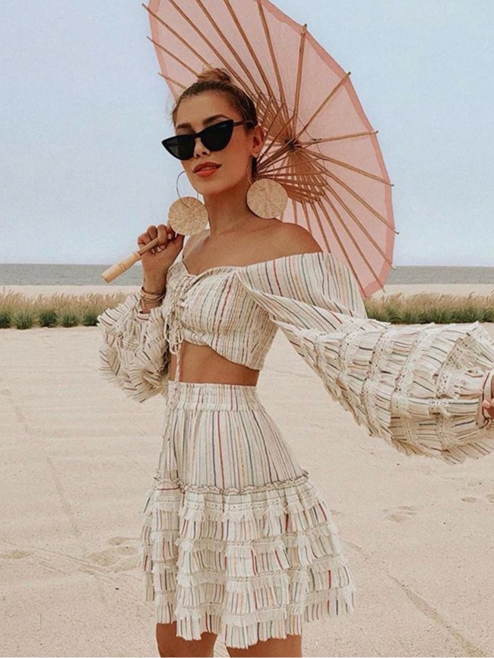 Misa Los Angeles Multicolor Striped A-Line Morya Skirt and Top set RARE